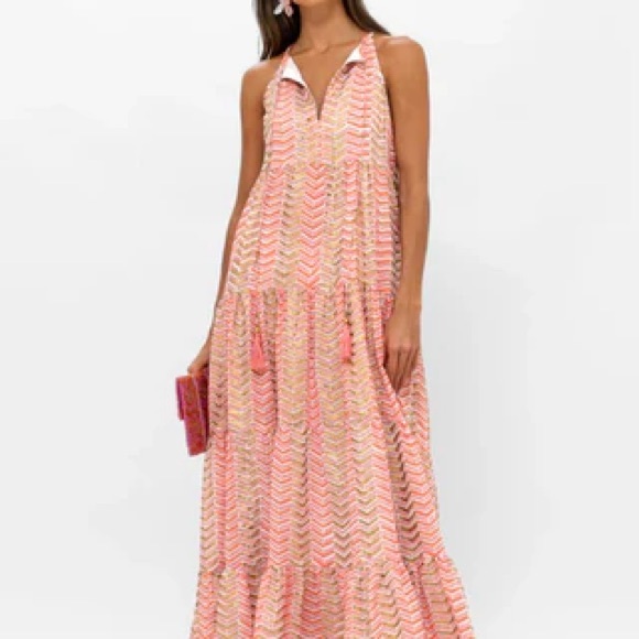 Oliphant Pink spripted  Maxi Dress M - Picture 1 of 8